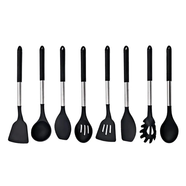 Silicone Kitchenware Non-stick Cooking Utensils Set Cookware Spatula Egg Beaters Shovel Stainless Steel Handle Kitchen Tool Set