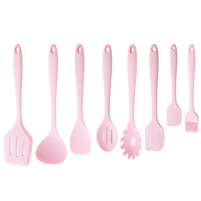 Food Grade Pink Silicone Kitchenware Cooking Spatula Soup Spoon Brush Scraper Non-stick Pan Storage Bucket Kitchen Cookware