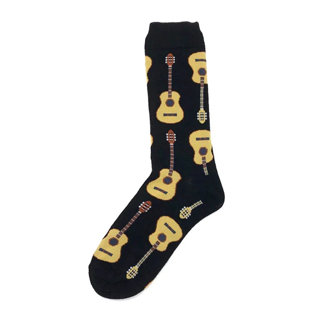 2023 NEW Funny Men Socks Cotton Fashion Trend Harajuku Guitar Beer Boxing Gloves Skull Chess Clown Sieve Hip Hop Socks