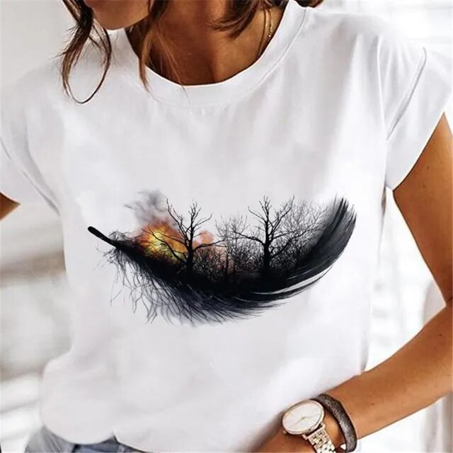 Women Dandelion T-shirts Fashion Clothing Cartoon Clothes Watercolor 90s Short Sleeve Spring Summer Female Tee Graphic Tshirt