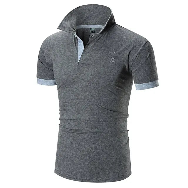 Men's Short Sleeve T-shirt Polo Shirt Casual Fit Deer Embroidery Top Polo Collar Outdoor T-shirt