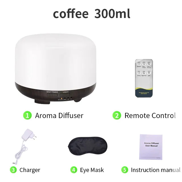 saengQ Electric Aroma Diffuser Air Humidifier 300ML 500ML 1000ML Ultrasonic Cool Mist Maker Fogger LED Essential Oil Diffuser