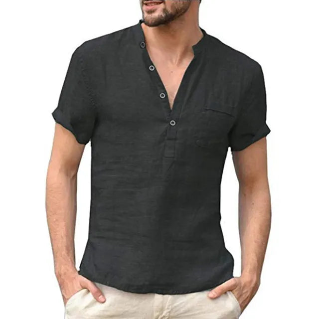 Summer New Men's Short-Sleeved T-shirt Cotton and Linen Led Casual Men's T-shirt Shirt Male Breathable S-3XL