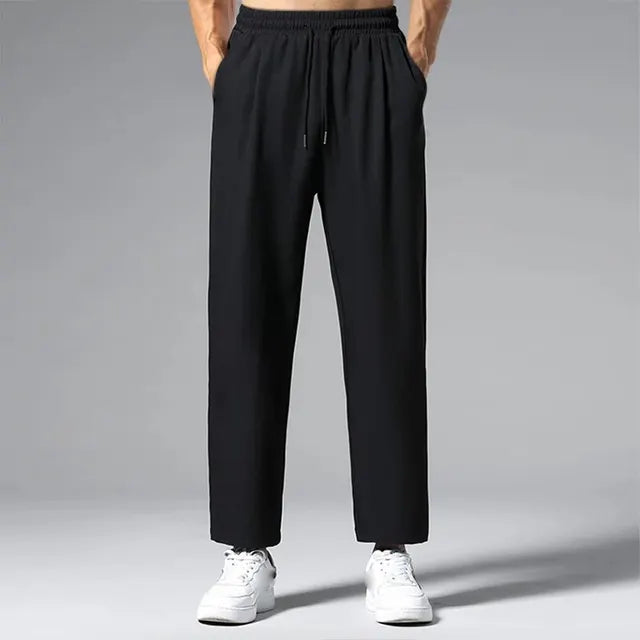 New Men's Straight Ice Silk Pants Boys Nine Points Trend Pendant Casual Pants Summer 90s Retro Thin Wide-Leg Pants