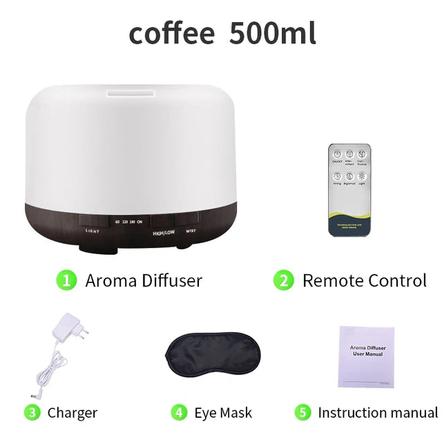 saengQ Electric Aroma Diffuser Air Humidifier 300ML 500ML 1000ML Ultrasonic Cool Mist Maker Fogger LED Essential Oil Diffuser