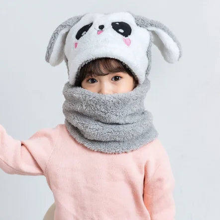 Cartoon Hat for Girls Boys Scarf Thicken Cap Winter Hat for Kids Newborn Baby Stuff Children Hat Plus Fleece Kids Caps 1-18Years