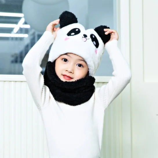 Cartoon Hat for Girls Boys Scarf Thicken Cap Winter Hat for Kids Newborn Baby Stuff Children Hat Plus Fleece Kids Caps 1-18Years