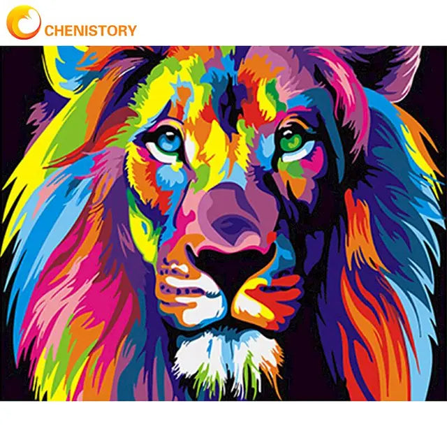 Frameless Colorful Lion Animals Abstract Painting Diy Digital Paintng By Numbers Modern Wall Art Picture For Home Wall Artwork