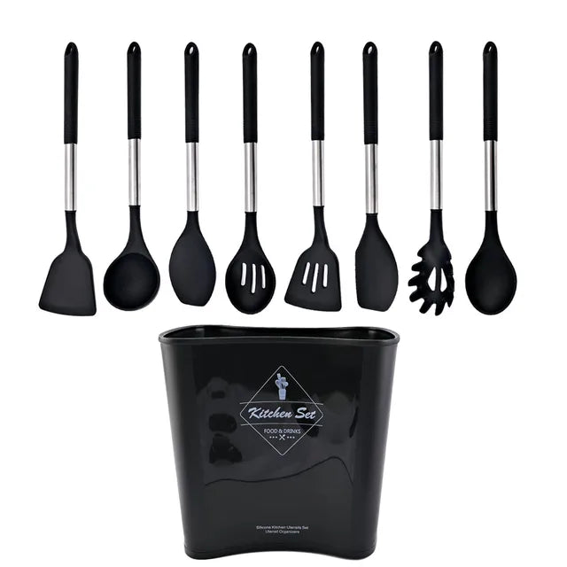 Silicone Kitchenware Non-stick Cooking Utensils Set Cookware Spatula Egg Beaters Shovel Stainless Steel Handle Kitchen Tool Set