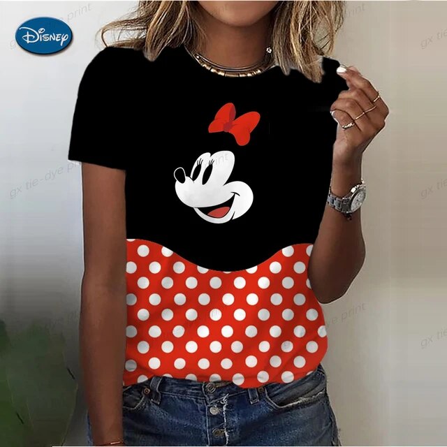 Women Sexy T-shirt Woman Summer Tee Shirt Femme Skinny Disney Minnie Mickey Printing Korean Fashion T-shirt Basic Clothes Hot