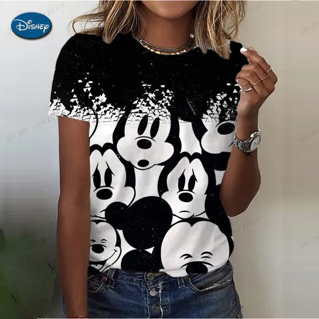 Women Sexy T-shirt Woman Summer Tee Shirt Femme Skinny Disney Minnie Mickey Printing Korean Fashion T-shirt Basic Clothes Hot