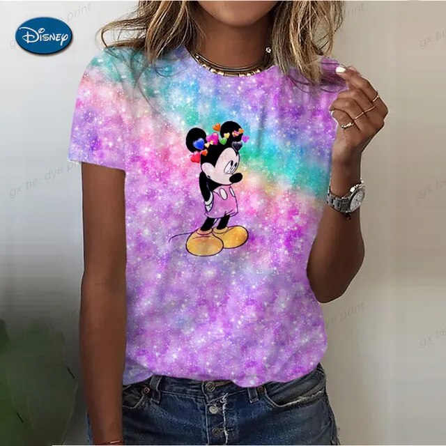 Women Sexy T-shirt Woman Summer Tee Shirt Femme Skinny Disney Minnie Mickey Printing Korean Fashion T-shirt Basic Clothes Hot