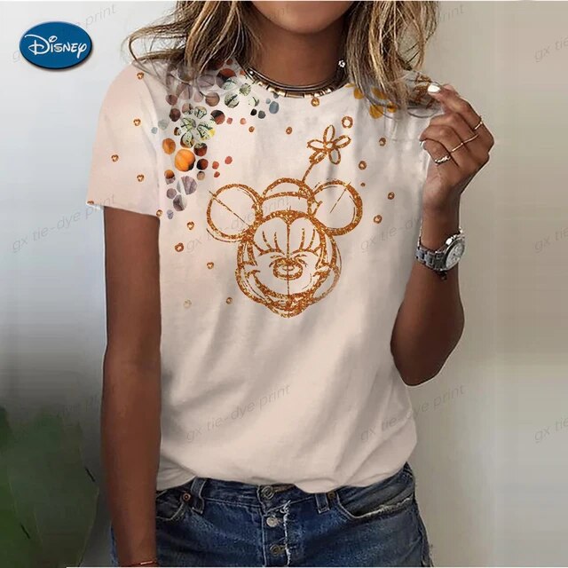 Women Sexy T-shirt Woman Summer Tee Shirt Femme Skinny Disney Minnie Mickey Printing Korean Fashion T-shirt Basic Clothes Hot