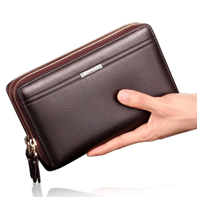 Men's Long Wallet Zipper Leather Large Phone Holder Bag Business Clutch Handbag Multifunction Wallet Commerce Style