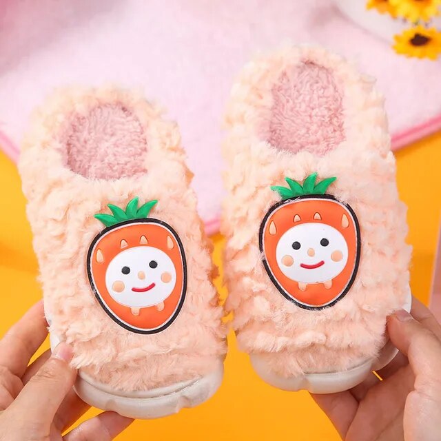 Autumn Winter Cute Children Cotton Slippers Boys Girls Warm Plush Kids Shoes Indoor Soft Sole Non-slip Home Slippers Pantuflas