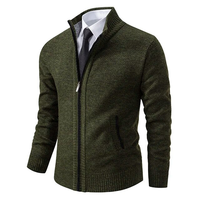 2023 autumn/winter new men's casual stand collar solid color warm knit coat