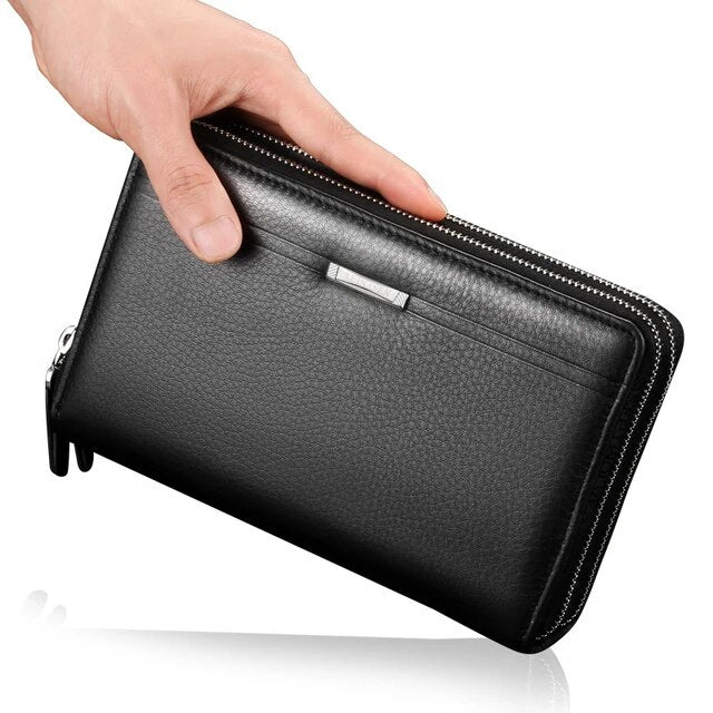 Men's Long Wallet Zipper Leather Large Phone Holder Bag Business Clutch Handbag Multifunction Wallet Commerce Style