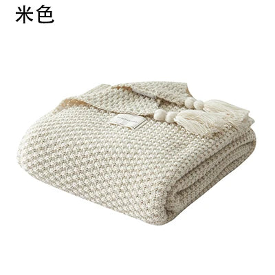 HOLAROOM Thread Blanket with Tassel Solid Beige Grey Coffee Throw Blanket for Bedroom Sofa Home Textile Fashion Knitted Blanket