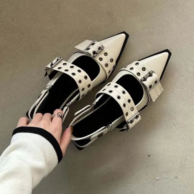 Slingback Shoes Gothic Chunky Heels Women's Pumps Rivet Street Style Medium Heel Punk Vintage Casual Sandals Spring Summer 2023