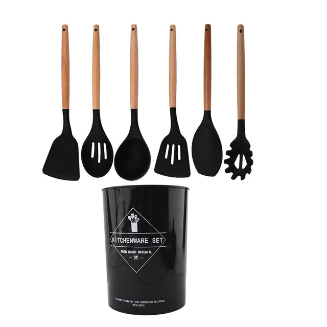 Heat Resistant Silicone Kitchenware Cooking Utensils Set Kitchen Non-Stick Cooking Utensils Baking Tools With Storage Box Tools