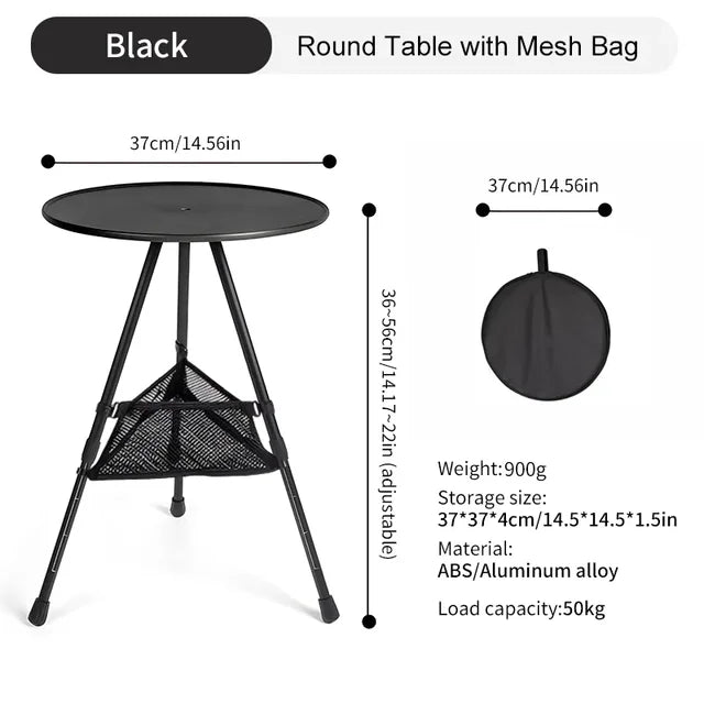 WESTTUNE Camping Round Table with Light Stand Ultralight Portable Folding Table with Adjustable Legs for Picnic Indoor/Outdoor