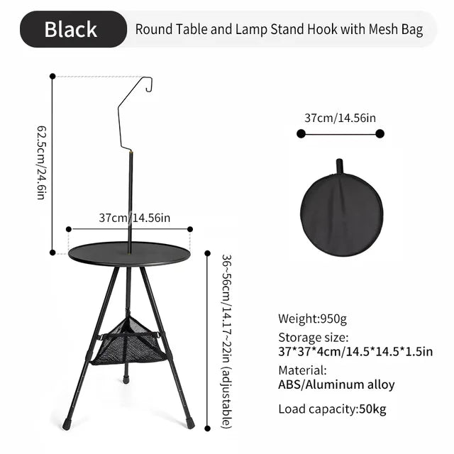 WESTTUNE Camping Round Table with Light Stand Ultralight Portable Folding Table with Adjustable Legs for Picnic Indoor/Outdoor