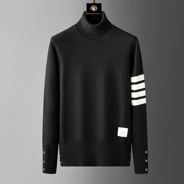 High end luxury brand high neck sweater men personality trend ribbon striped sweater 2023 autumn and winter warm casual pullover