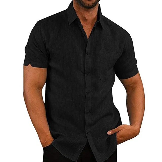 Summer Short Sleeved Men’s Shirt Casual Cotton Linen Shirts For Men Turn-Down Collar Formal Social Shirts Blouses Male Clothes