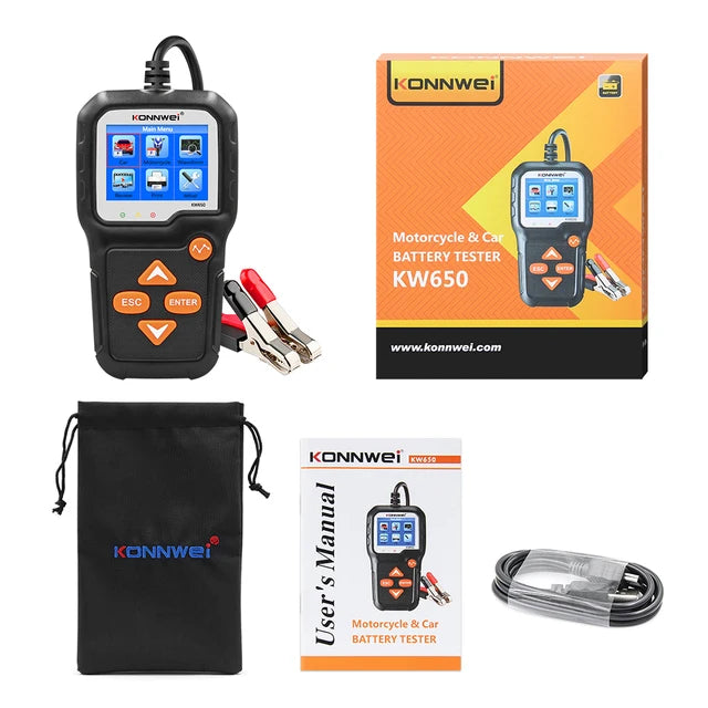 KONNWEI KW650 Car Battery Tester 6V 12V Motorcycle Auto Analyzer 100 to 2000 CCA Car Moto Cranking Charging Test Tool PK KW510