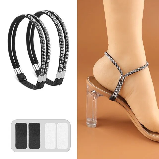 New Rhinestone High Heels Shoes Band Anti-loose for Women Diamond Shoelaces Anti-drop Heel Straps Belt Drill Elastic Fixed Belts