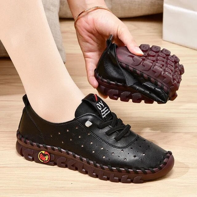 Sneakers Women Shoes Leather Loafers Shoes for Women Comfortable Slip on Shoes Hand Sewing Thread Mom Shoes Zapatillas De Mujer