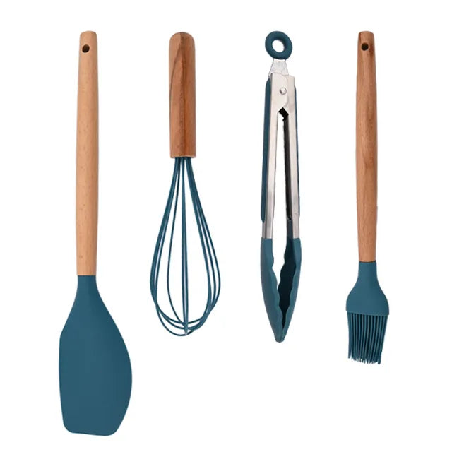 Blue Heat Resistant Silicone Kitchenware Cooking Utensils Set Kitchen Non-Stick Cooking Utensils Baking Tools With Storage Box