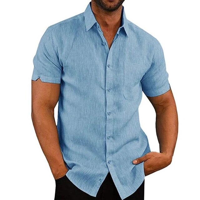 Summer Short Sleeved Men’s Shirt Casual Cotton Linen Shirts For Men Turn-Down Collar Formal Social Shirts Blouses Male Clothes