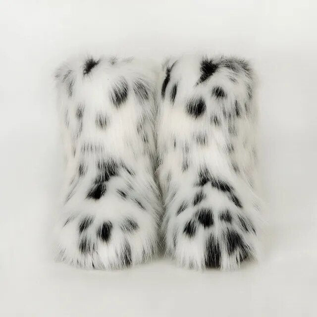 Winter Shoe Women's Winter Fluffy Faux Fox Fur Boots Woman Plush Warm Snow Boots Luxury Footwear Girls' Furry Fur Bottes Fashion