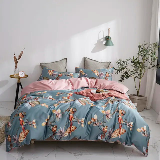 29Color 4/6Pcs Luxury Egyptian Cotton Bedding Set Queen King size Bright Flamingo Leaf Duvet Cover Bed sheet set Fitted sheet