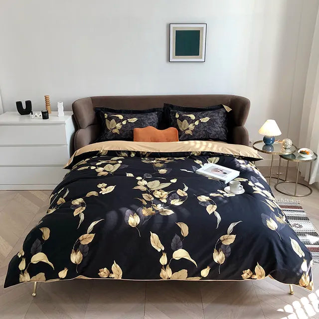 29Color 4/6Pcs Luxury Egyptian Cotton Bedding Set Queen King size Bright Flamingo Leaf Duvet Cover Bed sheet set Fitted sheet