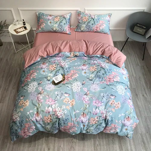 29Color 4/6Pcs Luxury Egyptian Cotton Bedding Set Queen King size Bright Flamingo Leaf Duvet Cover Bed sheet set Fitted sheet