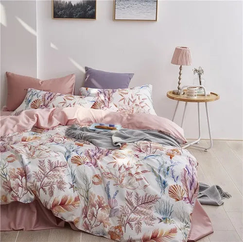 29Color 4/6Pcs Luxury Egyptian Cotton Bedding Set Queen King size Bright Flamingo Leaf Duvet Cover Bed sheet set Fitted sheet