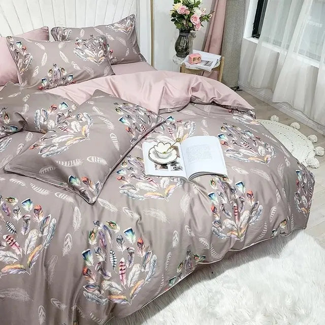 29Color 4/6Pcs Luxury Egyptian Cotton Bedding Set Queen King size Bright Flamingo Leaf Duvet Cover Bed sheet set Fitted sheet