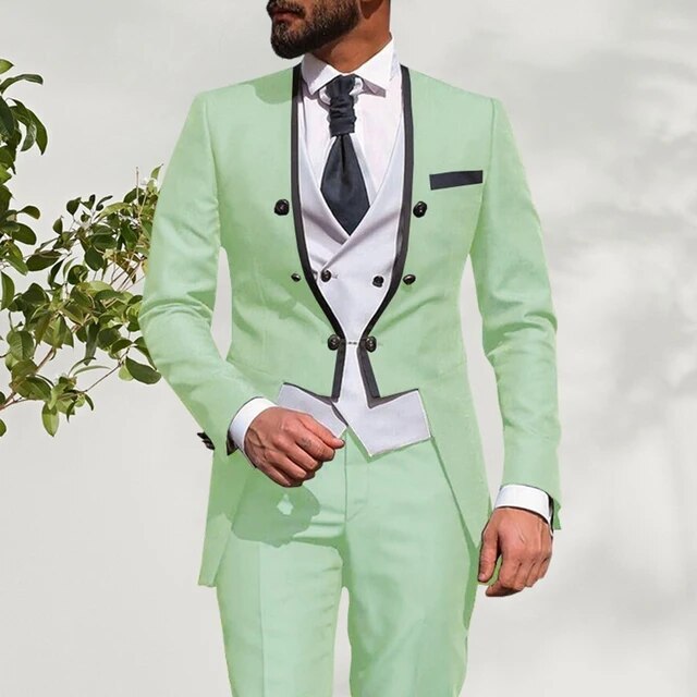 Summer Men Suits Wedding Groom Tuxedos Slim Fit Business Casual Suit For Men 3 Piece （Blazer+ Vest+ Pants）Costume Homme