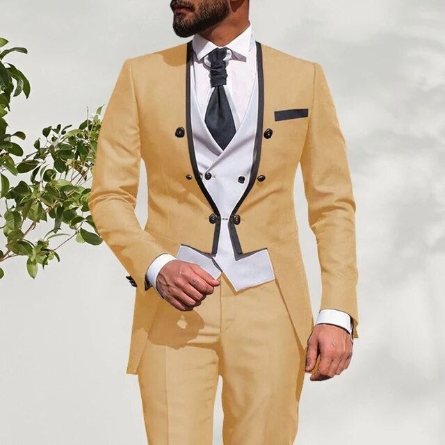 Summer Men Suits Wedding Groom Tuxedos Slim Fit Business Casual Suit For Men 3 Piece （Blazer+ Vest+ Pants）Costume Homme