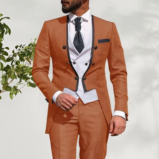 Summer Men Suits Wedding Groom Tuxedos Slim Fit Business Casual Suit For Men 3 Piece （Blazer+ Vest+ Pants）Costume Homme