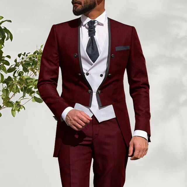 Summer Men Suits Wedding Groom Tuxedos Slim Fit Business Casual Suit For Men 3 Piece （Blazer+ Vest+ Pants）Costume Homme