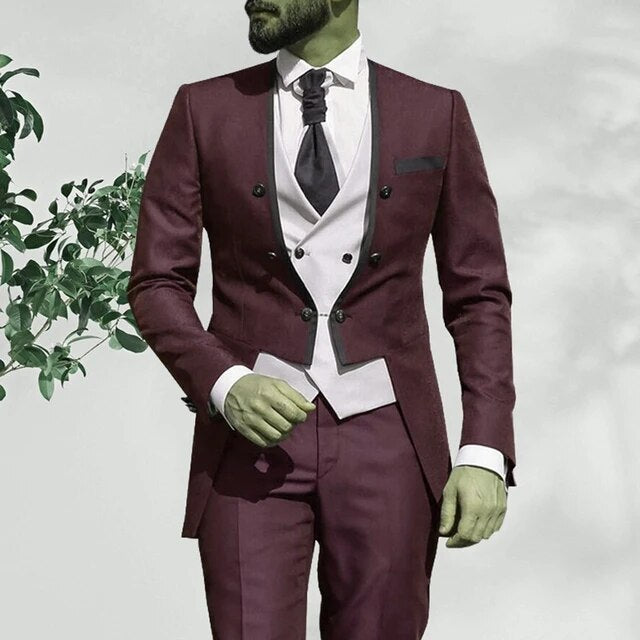 Summer Men Suits Wedding Groom Tuxedos Slim Fit Business Casual Suit For Men 3 Piece （Blazer+ Vest+ Pants）Costume Homme