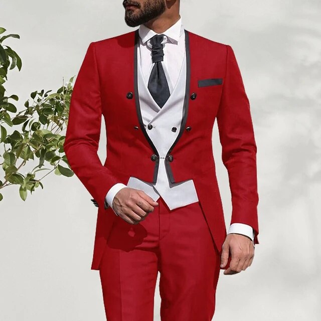 Summer Men Suits Wedding Groom Tuxedos Slim Fit Business Casual Suit For Men 3 Piece （Blazer+ Vest+ Pants）Costume Homme