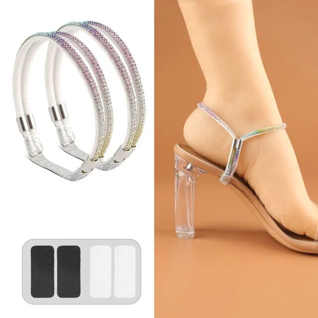 New Rhinestone High Heels Shoes Band Anti-loose for Women Diamond Shoelaces Anti-drop Heel Straps Belt Drill Elastic Fixed Belts