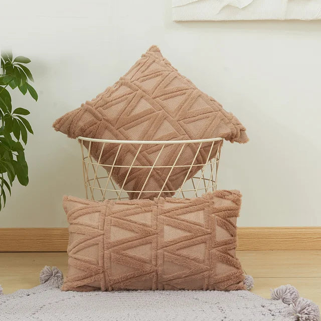 Plush 3D Rhombus Geometry Solid Soft Throw Pillowcase 30x50 40x40cm Embroidery Cushion Cover for Living Room Sofa Decoration