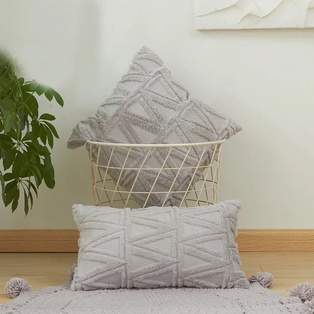 Plush 3D Rhombus Geometry Solid Soft Throw Pillowcase 30x50 40x40cm Embroidery Cushion Cover for Living Room Sofa Decoration