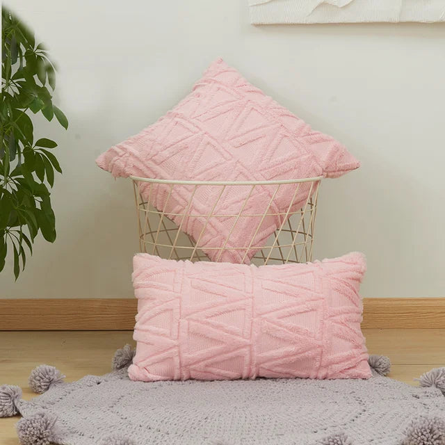 Plush 3D Rhombus Geometry Solid Soft Throw Pillowcase 30x50 40x40cm Embroidery Cushion Cover for Living Room Sofa Decoration