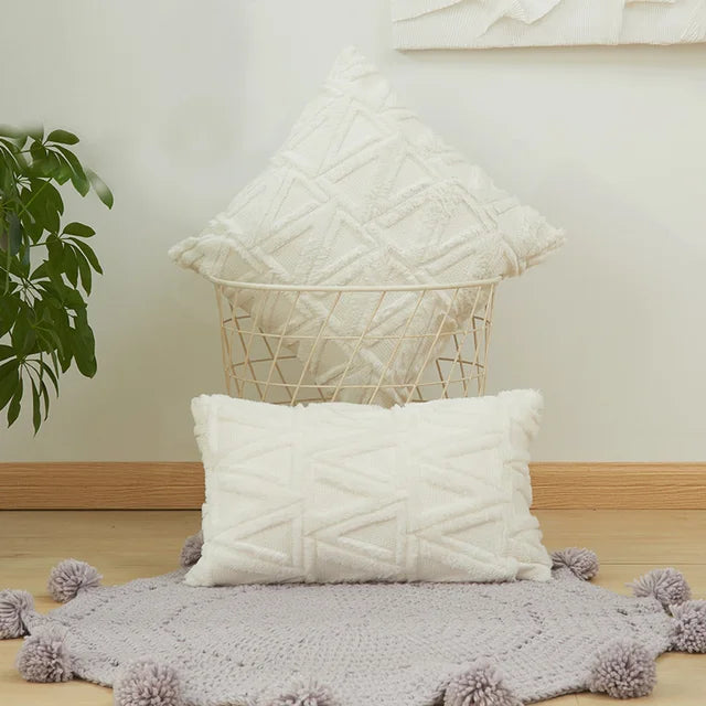 Plush 3D Rhombus Geometry Solid Soft Throw Pillowcase 30x50 40x40cm Embroidery Cushion Cover for Living Room Sofa Decoration